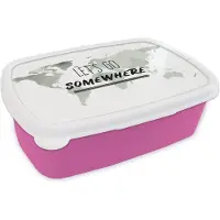 MuchoWow Broodtrommel Roze - Lunchbox - Brooddoos - Wereldkaart - Simpel - Quote - 18x12x6 cm - Kinderen - Meisje
