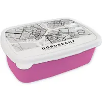MuchoWow Broodtrommel Roze - Lunchbox - Brooddoos - Kaart - Dordrecht - Nederland - 18x12x6 cm - Kinderen - Meisje
