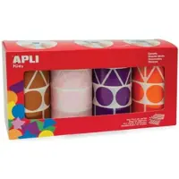 APLI Kids stickers XL, doos met 4 rollen in 4 kleuren en 4 vormen (bruin, roze, paars en oranje)