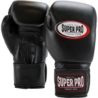 Super Pro Combat Gear Thai-Pro Lederen (Thai)bokshandschoenen Zwart 14oz