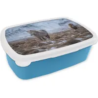 MuchoWow Broodtrommel Blauw - Lunchbox - Brooddoos - IJsland - Paarden - Sneeuw - 18x12x6 cm - Kinderen - Jongen