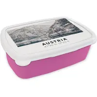 MuchoWow Broodtrommel Roze - Lunchbox - Brooddoos - Oostenrijk - Water - Berg - Alpen - 18x12x6 cm - Kinderen - Meisje