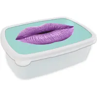 MuchoWow Broodtrommel Wit - Lunchbox - Brooddoos - Lippen - Pastel - Paars - 18x12x6 cm - Volwassenen