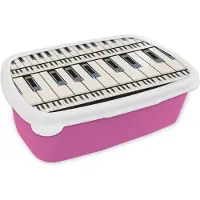 MuchoWow Broodtrommel Roze - Lunchbox - Brooddoos - Piano - Patronen - Muziek - 18x12x6 cm - Kinderen - Meisje