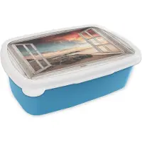 MuchoWow Broodtrommel Blauw - Lunchbox - Brooddoos - Doorkijk - Strand - Zee - 18x12x6 cm - Kinderen - Jongen