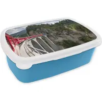 MuchoWow Broodtrommel Blauw - Lunchbox - Brooddoos - Trein op een spoorbrug - 18x12x6 cm - Kinderen - Jongen