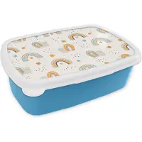 MuchoWow Broodtrommel Blauw - Lunchbox - Brooddoos - Dieren - Patronen - Regenboog - Bloemen - Patronen - 18x12x6 cm - Kinderen - Jongen