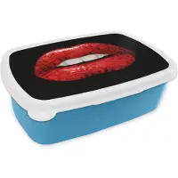MuchoWow Broodtrommel Blauw - Lunchbox - Brooddoos - Lippen - Geld - Rood - 18x12x6 cm - Kinderen - Jongen