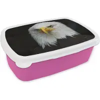 MuchoWow Broodtrommel Roze - Lunchbox - Brooddoos - Arend - Zwart - Wit - 18x12x6 cm - Kinderen - Meisje