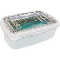 MuchoWow Broodtrommel Wit - Lunchbox - Brooddoos - Doorkijk - Berg - Water - 18x12x6 cm - Volwassenen