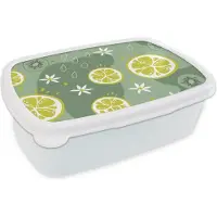 MuchoWow Broodtrommel Wit - Lunchbox - Brooddoos - Zomer - Citrus - Kiwi - Bloemen - 18x12x6 cm - Volwassenen