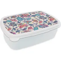 MuchoWow Broodtrommel Wit - Lunchbox - Brooddoos - Regenboog - Bloemen - Schets - Patronen - 18x12x6 cm - Volwassenen