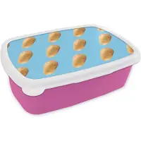 MuchoWow Broodtrommel Roze - Lunchbox - Brooddoos - Aardappel - Patronen - Blauw - 18x12x6 cm - Kinderen - Meisje
