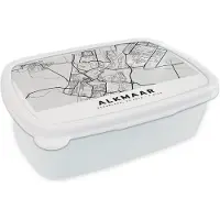 MuchoWow Broodtrommel Wit - Lunchbox - Brooddoos - Kaart - Alkmaar - Zwart - Wit - 18x12x6 cm - Volwassenen