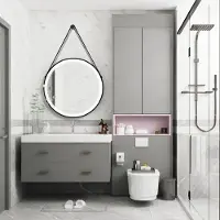 Sanexo Badkamerspiegel - Starlight - Rond met Leren Band - Zwarte Rand - 80cm - Spiegelverwarming - 3-standen Dimbare LED Verlichting - Touch Sensor