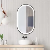 Sanexo Badkamerspiegel - Starlight - Ovaal - Zwarte Rand - 80x120cm - Spiegelverwarming - 3-standen Dimbare LED Verlichting - Touch Sensor