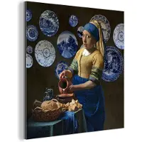 MuchoWow Wanddecoratie Metaal - Aluminium Schilderij Industrieel - Melkmeisje - Meisje met de parel - Vermeer - 90x90 cm - Dibond - Foto op aluminium - Industriële muurdecoratie - Voor de woonkamer/slaapkamer