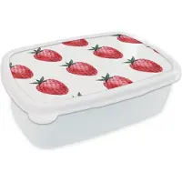 MuchoWow Broodtrommel Wit - Lunchbox - Brooddoos - Aardbei - Patronen - Aquarel - 18x12x6 cm - Volwassenen