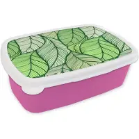 MuchoWow Broodtrommel Roze - Lunchbox - Brooddoos - Bladeren - Schets - Vintage - Patronen - 18x12x6 cm - Kinderen - Meisje