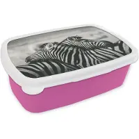 MuchoWow Broodtrommel Roze - Lunchbox - Brooddoos - Knuffelende zebra's - 18x12x6 cm - Kinderen - Meisje