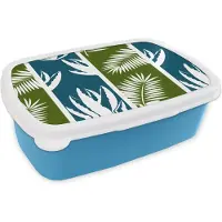 MuchoWow Broodtrommel Blauw - Lunchbox - Brooddoos - Bladeren - Tropisch - Design - Hawaii - 18x12x6 cm - Kinderen - Jongen