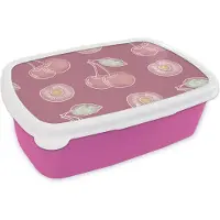 MuchoWow Broodtrommel Roze - Lunchbox - Brooddoos - Design - Kers - Patroon - 18x12x6 cm - Kinderen - Meisje