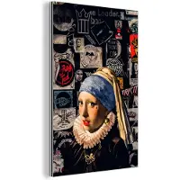 MuchoWow Wanddecoratie Metaal - Aluminium Schilderij Industrieel - Meisje met de parel - Tattoo - Goud - 20x30 cm - Dibond - Foto op aluminium - Industriële muurdecoratie - Voor de woonkamer/slaapkamer