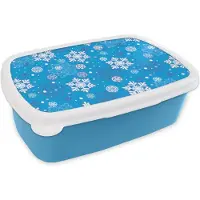 MuchoWow Broodtrommel Blauw - Lunchbox - Brooddoos - Sneeuwvlok - Winter - Kerst - Patronen - 18x12x6 cm - Kinderen - Jongen