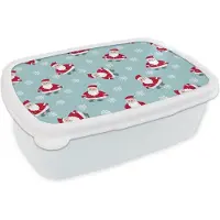 MuchoWow Broodtrommel Wit - Lunchbox - Brooddoos - Kerstman - Sneeuwvlok - Patronen - Kerst - 18x12x6 cm - Volwassenen