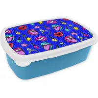 MuchoWow Broodtrommel Blauw - Lunchbox - Brooddoos - Patroon - Popart - Neon - Blauw - 18x12x6 cm - Kinderen - Jongen
