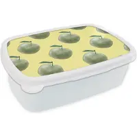 MuchoWow Broodtrommel Wit - Lunchbox - Brooddoos - Appels - Groen - Patronen - 18x12x6 cm - Volwassenen