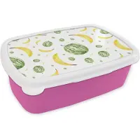MuchoWow Broodtrommel Roze - Lunchbox - Brooddoos - Bananen - Meloenen - Sjablonen - 18x12x6 cm - Kinderen - Meisje