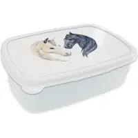 MuchoWow Broodtrommel Wit - Lunchbox - Brooddoos - Paarden - Waterverf - Wit - Meisjes - Kinderen - Meiden - 18x12x6 cm - Volwassenen