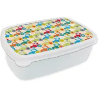 MuchoWow Broodtrommel Wit - Lunchbox - Brooddoos - Patronen - Trekker - Kleuren - Jongetje - Jongens - Kinderen - Kids - 18x12x6 cm - Volwassenen