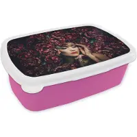 MuchoWow Broodtrommel Roze - Lunchbox - Brooddoos - Vrouw - Bloemen - Henna - Portret - 18x12x6 cm - Kinderen - Meisje