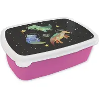 MuchoWow Broodtrommel Roze - Lunchbox - Brooddoos - Sterren - Dinosaurus - Kindje - Meiden - Jongens - Kids - Kinderen - 18x12x6 cm - Kinderen - Meisje
