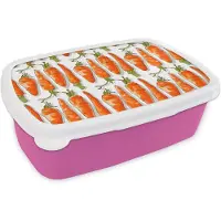 MuchoWow Broodtrommel Roze - Lunchbox - Brooddoos - Wortel - Groenten - Patronen - 18x12x6 cm - Kinderen - Meisje