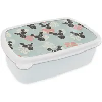 MuchoWow Broodtrommel Wit - Lunchbox - Brooddoos - Cactus - Monstera - Patronen - Pastel - Hawaii - 18x12x6 cm - Volwassenen