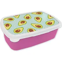 MuchoWow Broodtrommel Roze - Lunchbox - Brooddoos - Avocado - Patronen - Stippen - 18x12x6 cm - Kinderen - Meisje
