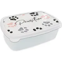 MuchoWow Broodtrommel Wit - Lunchbox - Brooddoos - Stay pawsitive - Honden - Quotes - Spreuken - 18x12x6 cm - Volwassenen