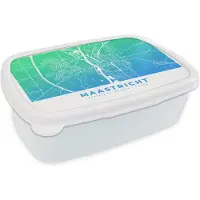 MuchoWow Broodtrommel Wit - Lunchbox - Brooddoos - Stadskaart - Maastricht - Blauw Groen - 18x12x6 cm - Volwassenen