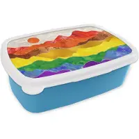 MuchoWow Broodtrommel Blauw - Lunchbox - Brooddoos - Pride - Regenboog - Marmer - 18x12x6 cm - Kinderen - Jongen