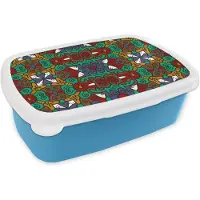 MuchoWow Broodtrommel Blauw - Lunchbox - Brooddoos - Afrika - Patronen - Abstract - Groen - 18x12x6 cm - Kinderen - Jongen