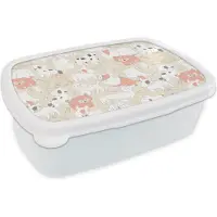 MuchoWow Broodtrommel Wit - Lunchbox - Brooddoos - Patronen - Hond - Hondenvoer - Jongens - Meisjes - Kinderen - Kind - 18x12x6 cm - Volwassenen