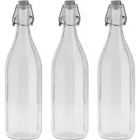 Bormioli Rocco waterfles met beugeldop - 4x stuks - helder transparant - 1000 ml - Giara home deco fles - weckflessen