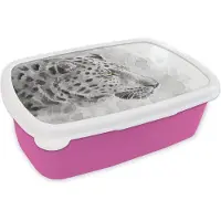 MuchoWow Broodtrommel Roze - Lunchbox - Brooddoos - Luipaard - Zwart - Wit - Profiel - 18x12x6 cm - Kinderen - Meisje