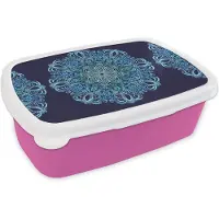 MuchoWow Broodtrommel Roze - Lunchbox - Brooddoos - Mandala - Blauw - Patronen - 18x12x6 cm - Kinderen - Meisje