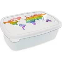 MuchoWow Broodtrommel Wit - Lunchbox - Brooddoos - Wereldkaart - Pride vlag - Waterverf - 18x12x6 cm - Volwassenen