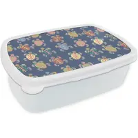 MuchoWow Broodtrommel Wit - Lunchbox - Brooddoos - Patronen - Schildpad - Dieren - Girl - Kids - Kinderen - 18x12x6 cm - Volwassenen