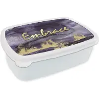 MuchoWow Broodtrommel Wit - Lunchbox - Brooddoos - Quote - Knuffel - Paars - Goud - 18x12x6 cm - Volwassenen